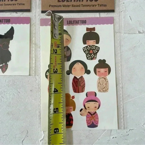 Temporary Tattoos Japanese Kokeshi Dolls and Schnauzer Dog Bundle - NEW - Picture 3 of 9